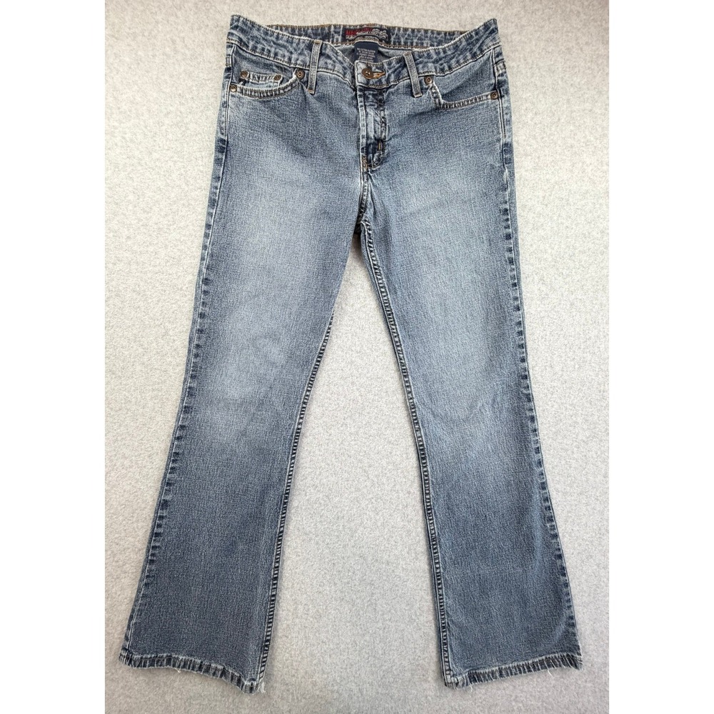 Aeropostale Womens Low Rise Bootcut Jeans Y2K Medium Wash Frayed Hem Size 7/8 R